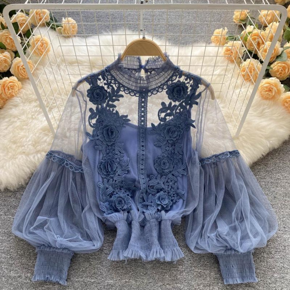 Women Formal Wear Tops - 2 stks/set Kant Bladerdeeg Lange Mouw
