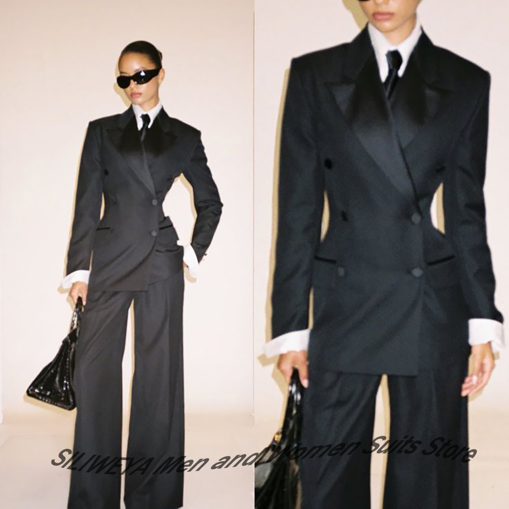 Women'S Formal Wear Jackets - Professioneel Dames Zwart Double-Breasted Pak Slim