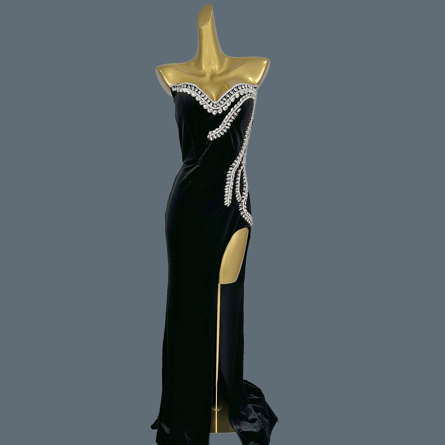 Women Formal Wear Photoshoot - Zwart fluwelen vloerlange jurk Hoogwaardige avondjurk