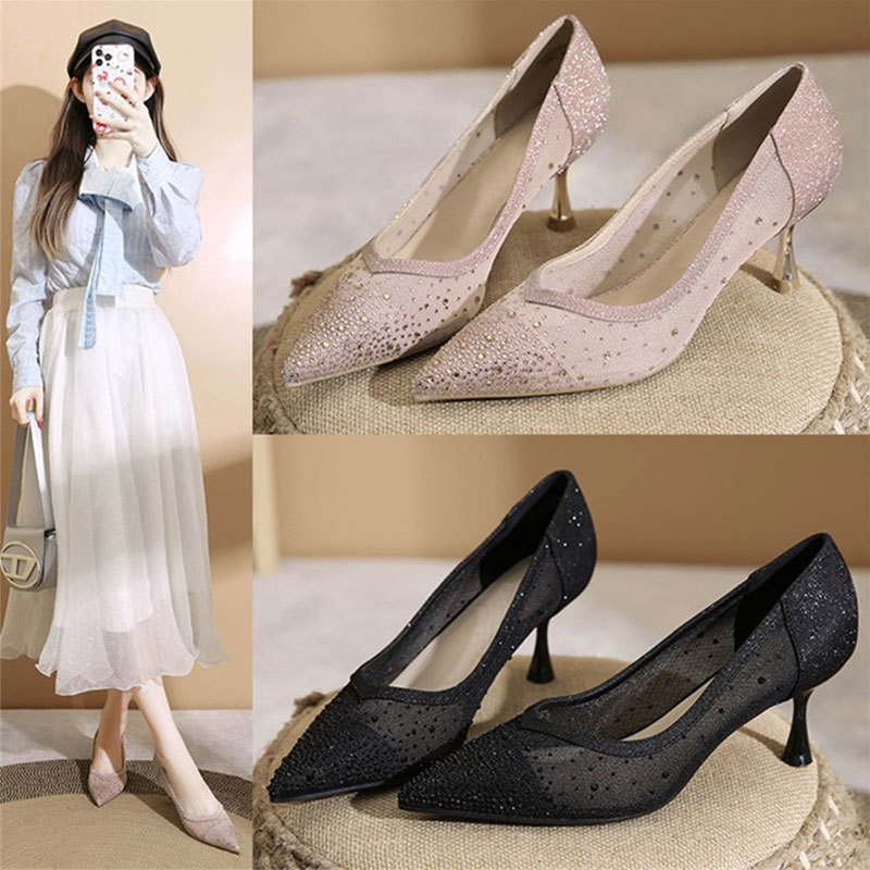 Women'S Work Fashion - Instapsandalen met hoge hak - Kristallen