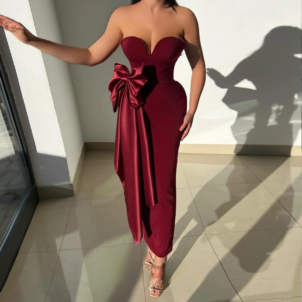 Women Formal Wear Dubai - Fancy Bowknot-galajurk Strapless geplooide schede enkellange