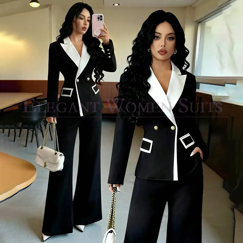 Blazer Set Women Formal - Luxe zwarte damespakken 2-delige jas-broek sets