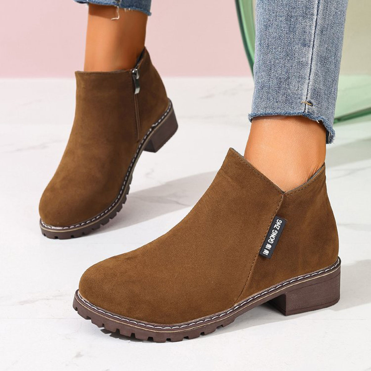 Women Formal Wear Heels - Dames Herfst Winter Enkellaarsjes Zijrits Dikke