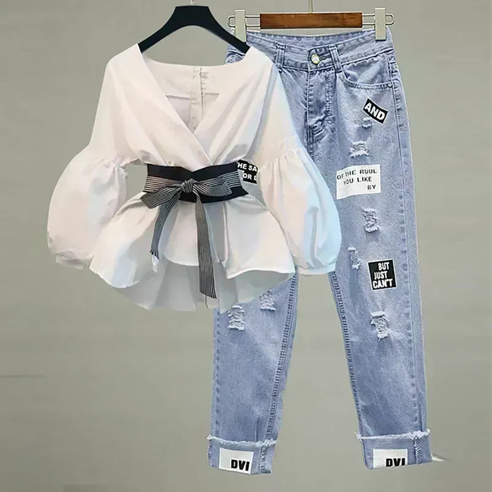 Women Formal Wear Tops - Vrouwen elegante v-hals streep lantaarn mouw