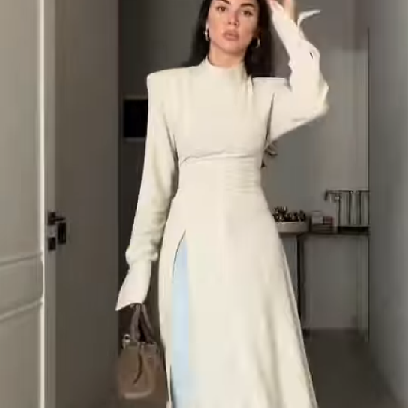 Women Formal Wear Tops - Elegante lange jurk met hoge hals,