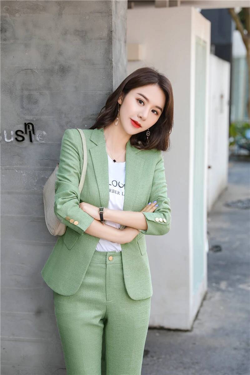Women Formal Wear Interview - Nieuwigheid Groene Uniform Ontwerpen Broekpakken voor