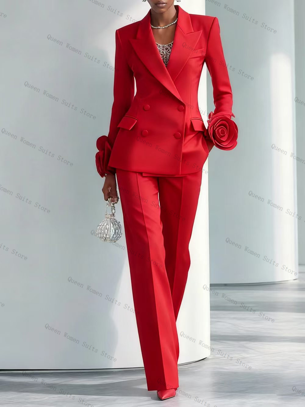 Women Formal Wear Coat - Luxe Rode Vrouwen Pak Set 2-delige
