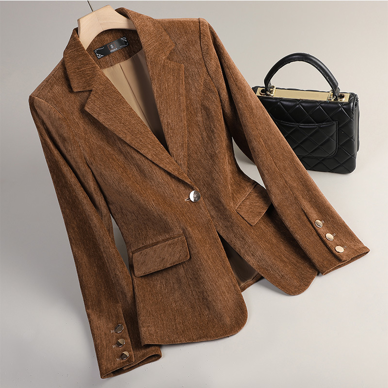 Women Formal Wear With Blazer - Geelgouden fluwelen blazer Dames Herfst Winter