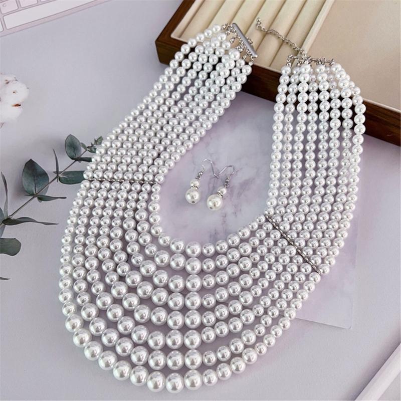 Formal Wear Jewelry For Women - Verfijnde meerlaagse nepparels ketting oorbellen delicate