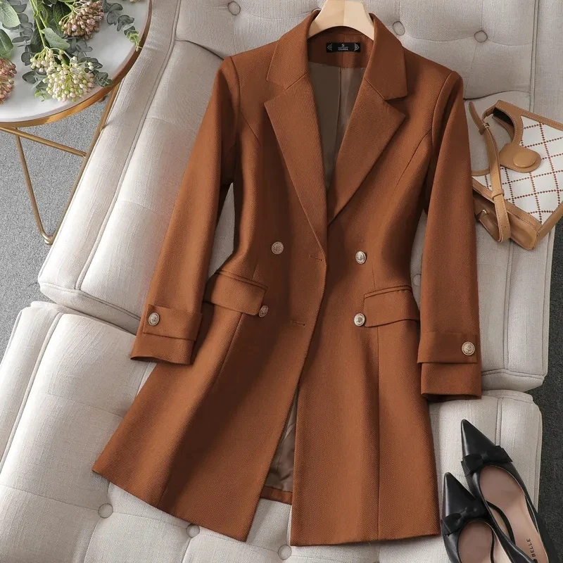 Women Formal Wear With Blazer - Herfst Winterjas Vrouwen Lange Blazer Kaki
