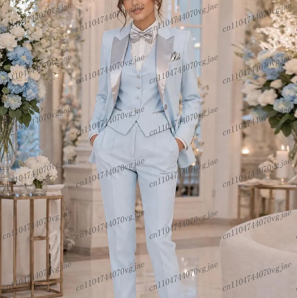 Blazer Set Women Formal - Lichtblauw formeel zakelijk damespak bruiloft feest
