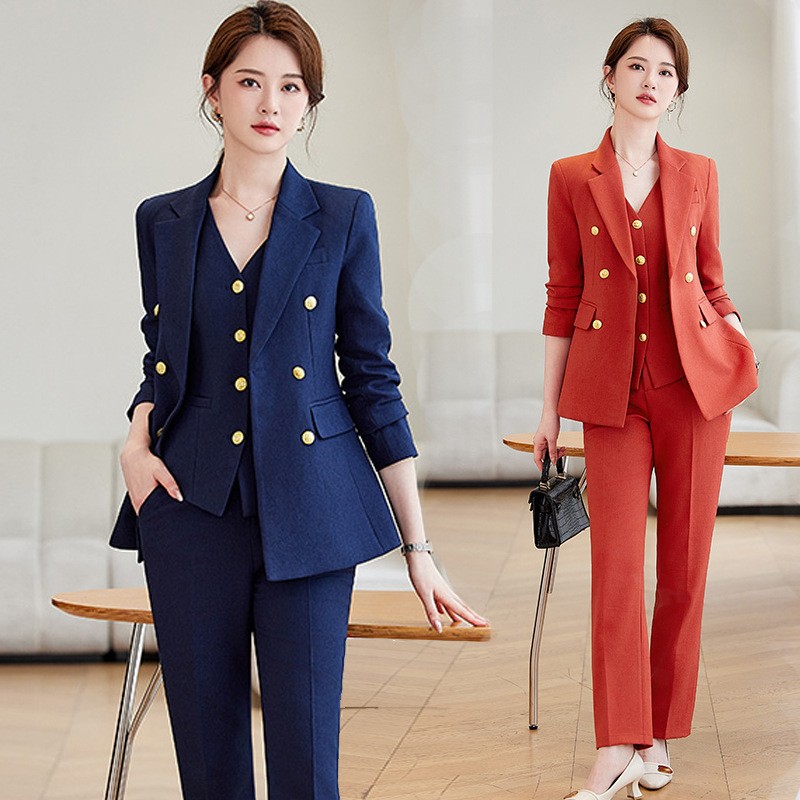 Women Formal Wear Blazer Set - Marineblauwe pakset voor dames, professionele formele