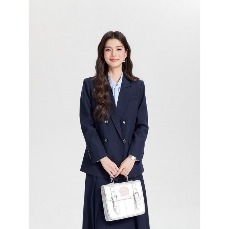 Women Formal Wear Interview - Donkerblauw dames kostuum met dubbele knoopsluiting,