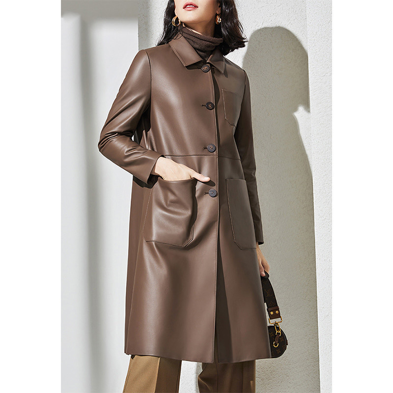 Large Women'S Formal Wear - Grote maat leren trenchcoat voor dames,