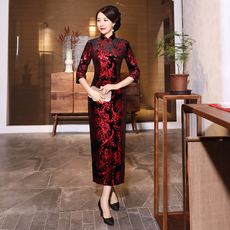Women'S Red Formal Wear - Qipao Vrouw Herfst Winter Luxe Lange